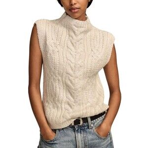 Lucky Brand Women Metallic Cable-Knit Sweater Vest Ivory Silver Size XS MSRP $90